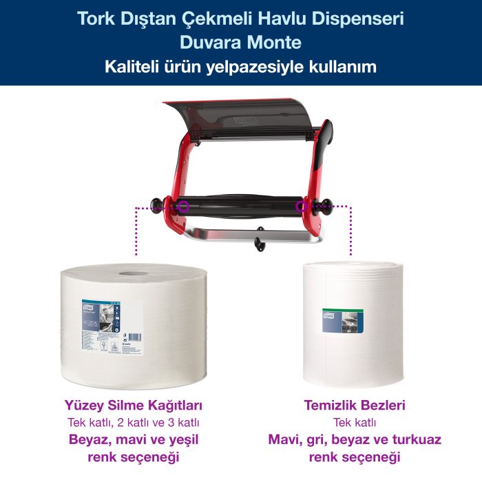 Tork Dıştan Çekmeli Havlu Dispenseri Duvara Monte Kırmızı-Siyah - Görsel 6